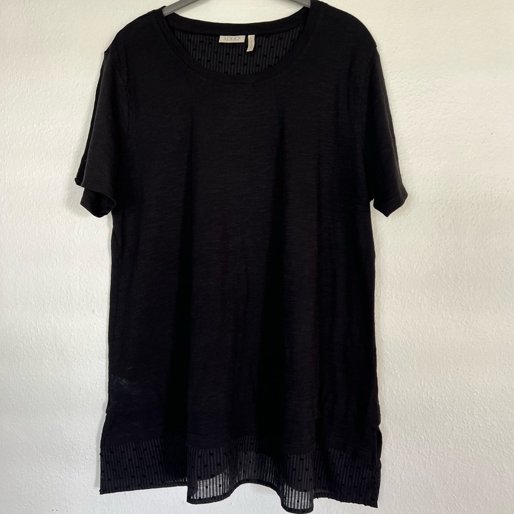 LOGO Tunic Top Swiss Dot Detailing Solid Black